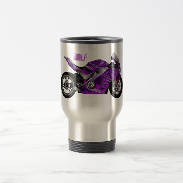 Purple sports motorcycle cartoon travel mug (Center)