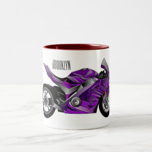 Purple sports motorcycle cartoon Two-Tone coffee mug