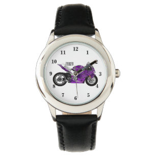 Purple sports motorcycle cartoon  watch