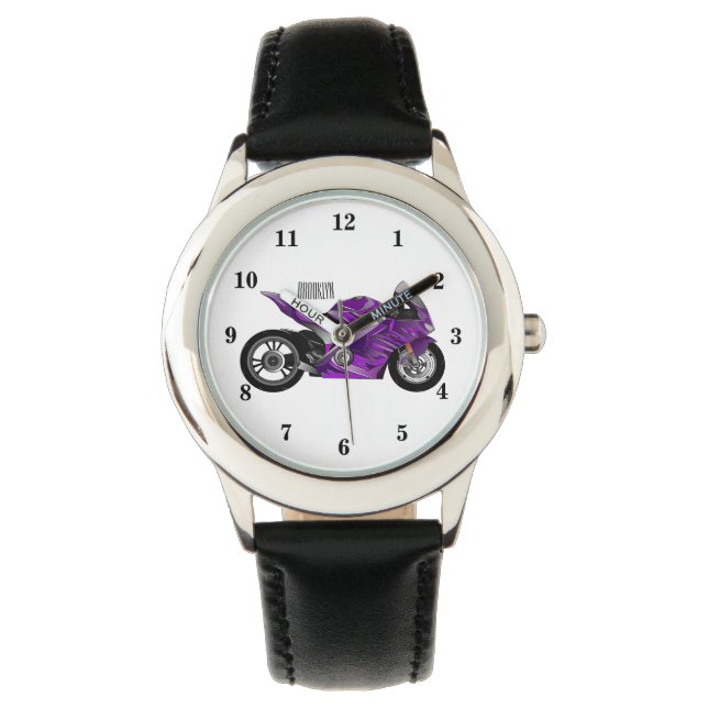 Purple sports motorcycle cartoon  watch (Front)