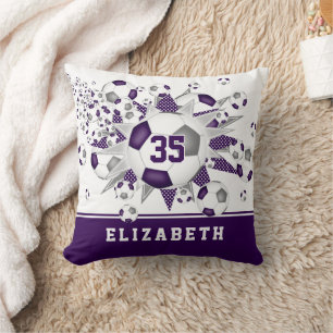 purple sports room girls soccer balls stars cushion