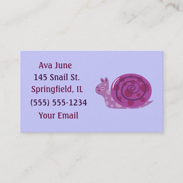 Purple Spotted Snail Business Cards (Front)