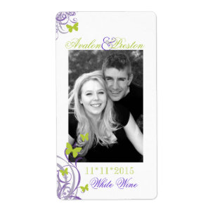 Purple Spring Butterfly Wedding Wine Label