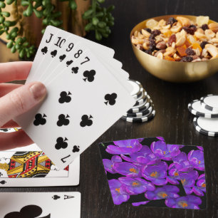 Purple Spring Crocuses on Black Floral Playing Cards