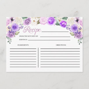 Purple Spring Floral Bridal Shower Recipe Card