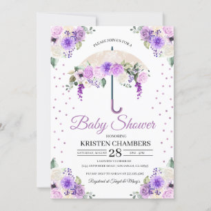 Purple Spring Floral Umbrella Baby Shower Invitation