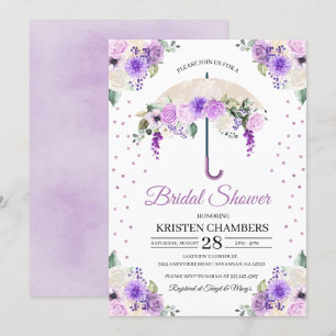 Purple Spring Floral Umbrella Bridal Shower Invitation