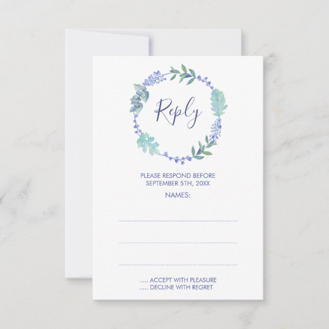 Purple Spring Floral Wreath Wedding Reply Cards (Front)