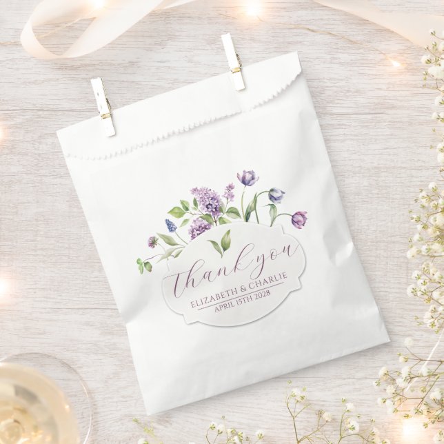 Purple Spring Flowers Tulips Wedding Favour Bags (Clipped)