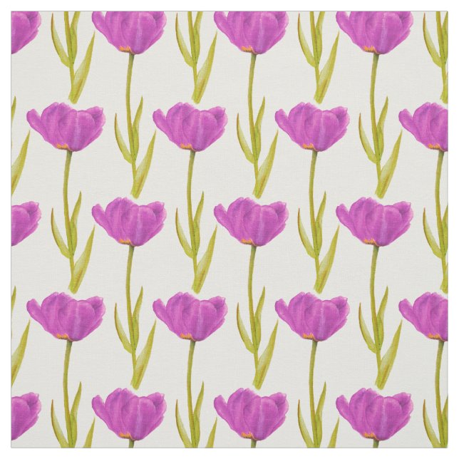 Purple spring tulip botanical watercolor fabric (Swatch)