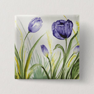 Purple Spring Tulips 15 Cm Square Badge