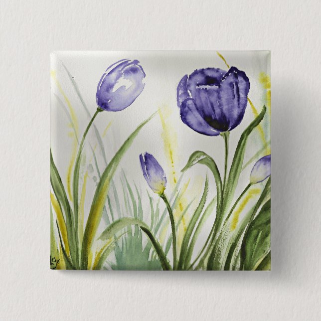 Purple Spring Tulips 15 Cm Square Badge (Front)