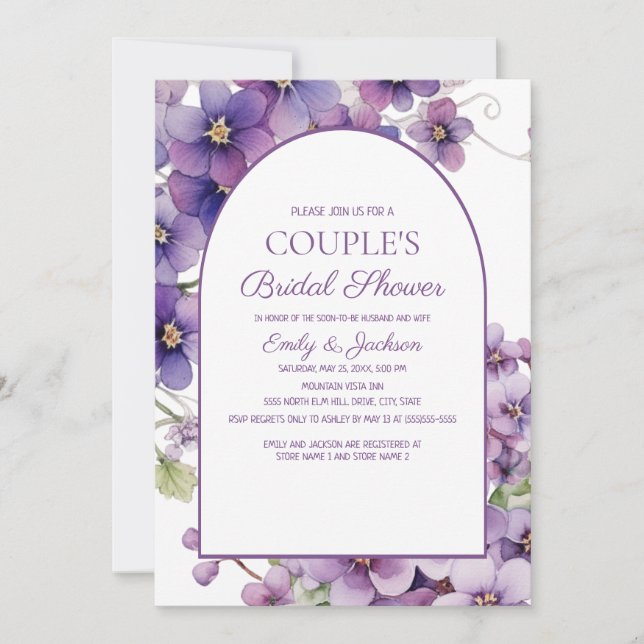 Purple Springtime Floral Couple's Bridal Shower Invitation (Front)
