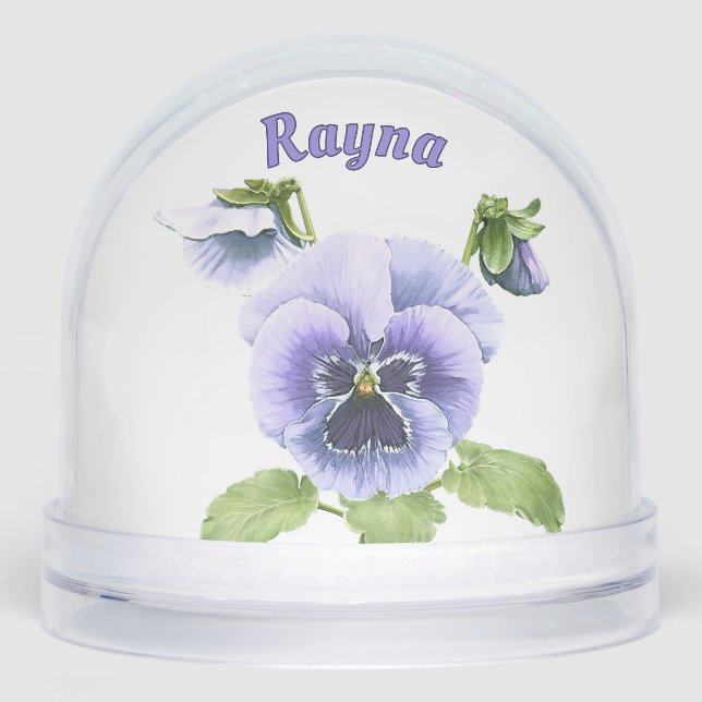 Purple Springtime Pansies Personalised Snowglobe (Front)