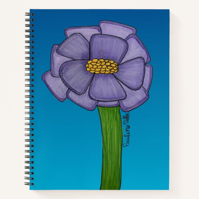 Purple Square Flower with Blue background Notebook (Front)