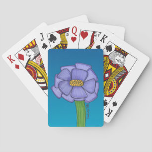 Purple Square Flower with Blue background Playing Cards