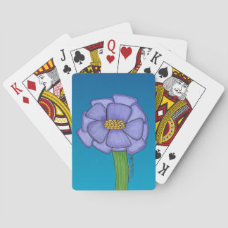 Purple Square Flower with Blue background Playing Cards
