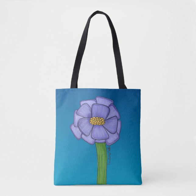 Purple Square Flower with Blue background Tote Bag (Front)
