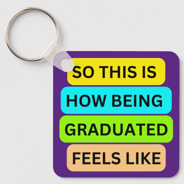 Purple square keychain  SO_THIS_IS_HOW_BEING_GRADU (Front)