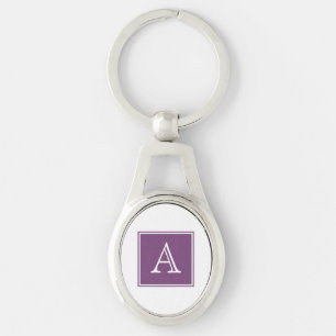Purple Square Monogram Metal Keychain