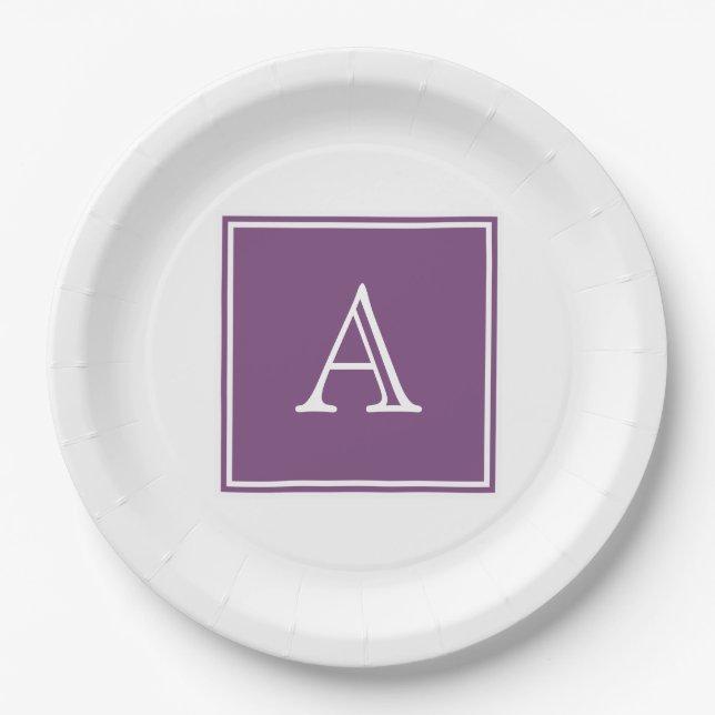 Purple Square Monogram Paper Plates (Front)