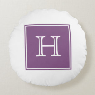 Purple Square Monogram Round Pillow