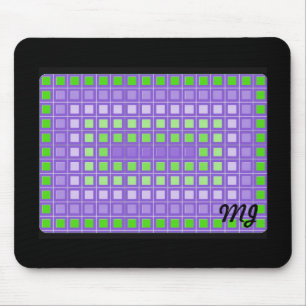 Purple Square Pattern with Initials Mouse Mat