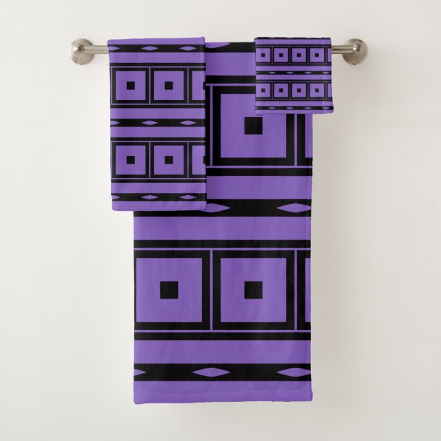 Purple squares and stripes bath towel set (Insitu)