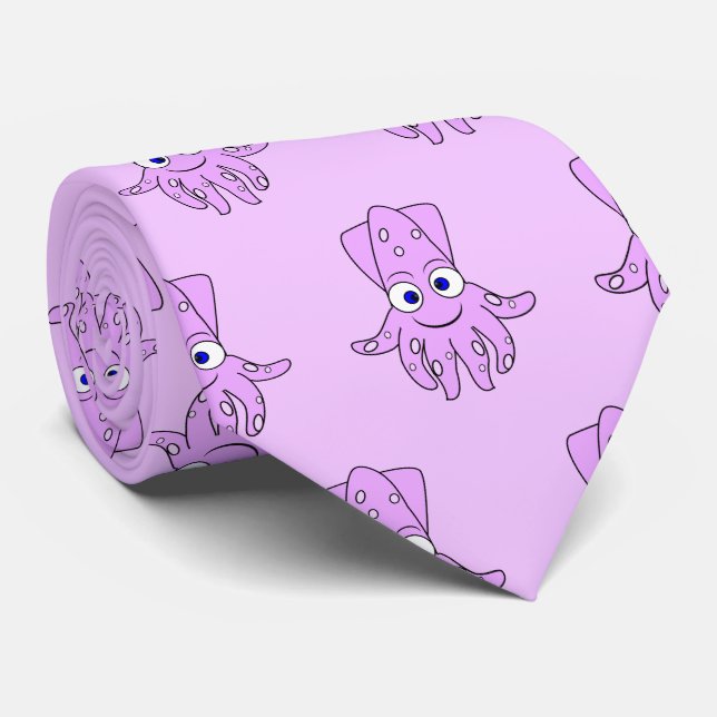 Purple Squid Design Tie (Rolled)