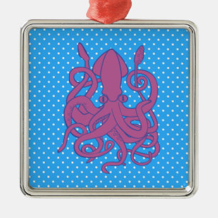Purple Squid & Polka Dots Metal Tree Decoration