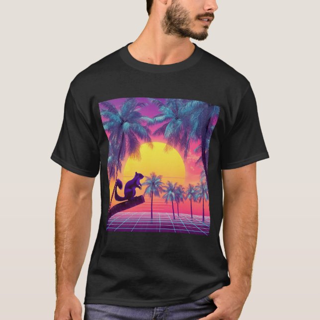 Purple Squirrel Over Neon Tropics T-Shirt (Front)