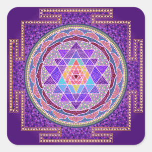 Purple Sri Yantra Square Sticker