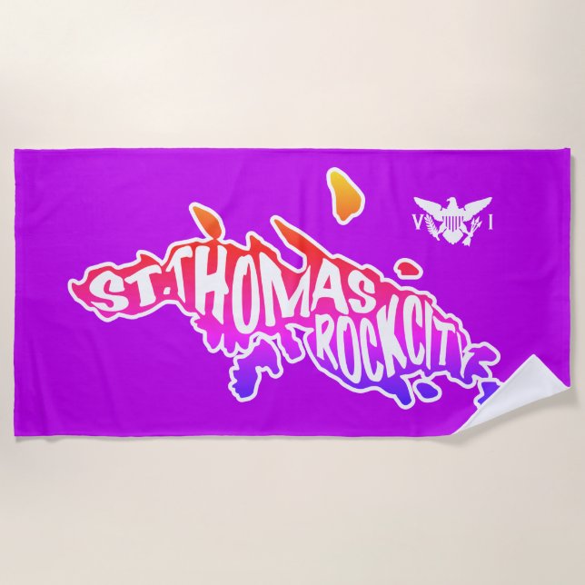 Purple, St. Thomas "Rock City" U.S. Virgin Islands Beach Towel (Front)