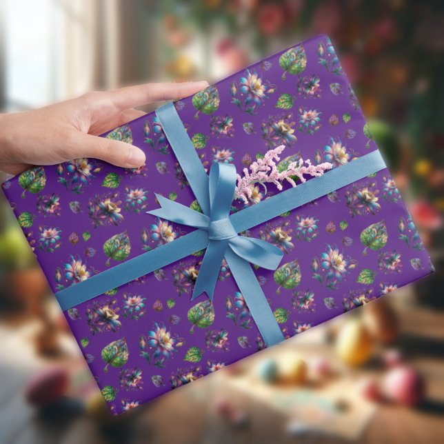 Purple Stained Glass Columbine Spring Flowers Wrapping Paper (Creator Uploaded)