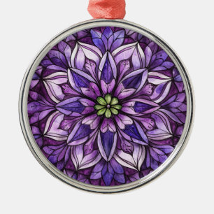 PURPLE STAINED GLASS LOOK CHRISTMAS SCENE METAL TREE DECORATION