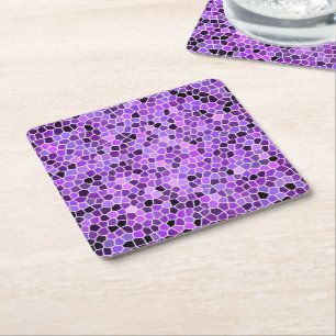 Purple stained glass square paper coaster