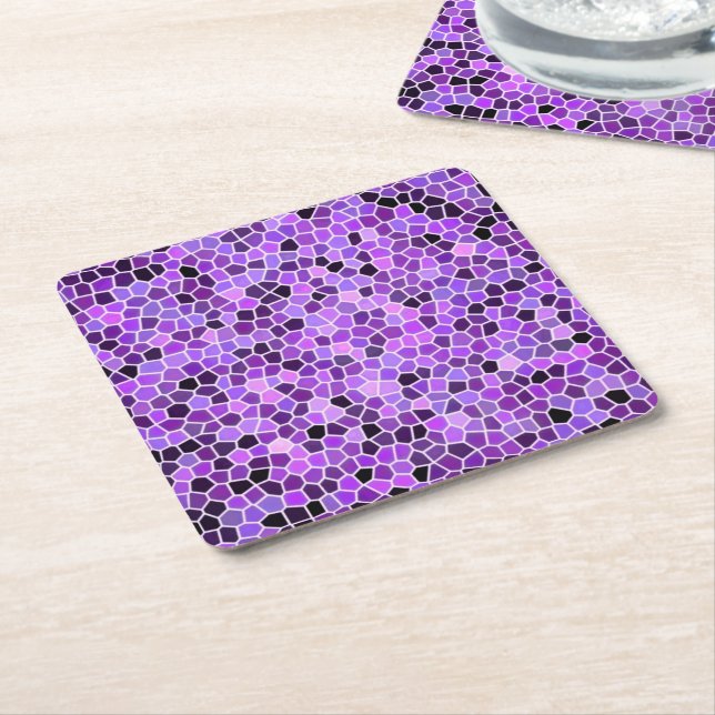 Purple stained glass square paper coaster (Angled)