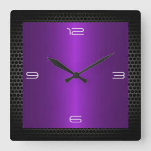 Purple Stainless Steel Modern Metal Border Square Wall Clock