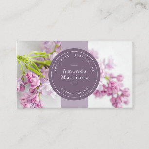 Purple Stamp Ribbon Floral Photo Business Card
