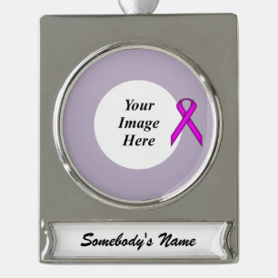 Purple Standard Ribbon Template Silver Plated Banner Ornament