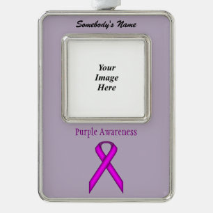 Purple Standard Ribbon Template (V-O) Silver Plated Framed Ornament