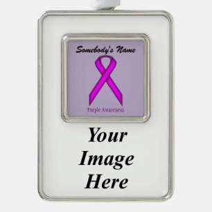Purple Standard Ribbon Tmpl(V-I)by Kenneth Yoncich Silver Plated Framed Ornament