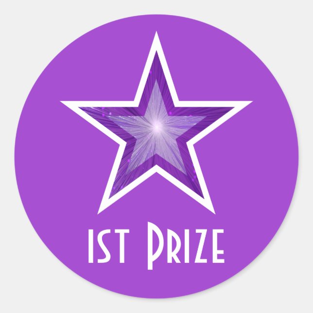 Purple Star '1st Prize' round sticker purple (Front)
