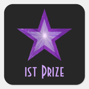 Purple Star '1st Prize' square sticker black