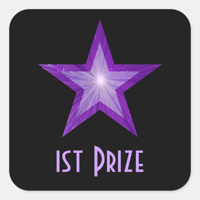 Purple Star '1st Prize' square sticker black (Front)