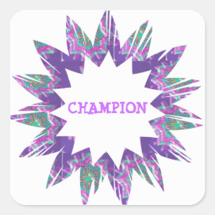 PURPLE Star:  CHAMPION Script Square Sticker