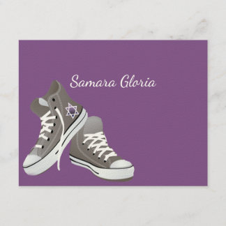 Purple Star Fade Sneakers Bat Mitzvah Thank You Card