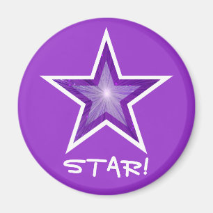 Purple Star fridge 'STAR!' magnet round purple