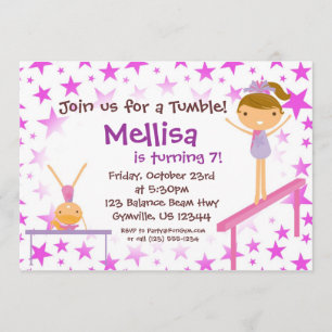 Purple Star Gymnast Birthday Party Invitation