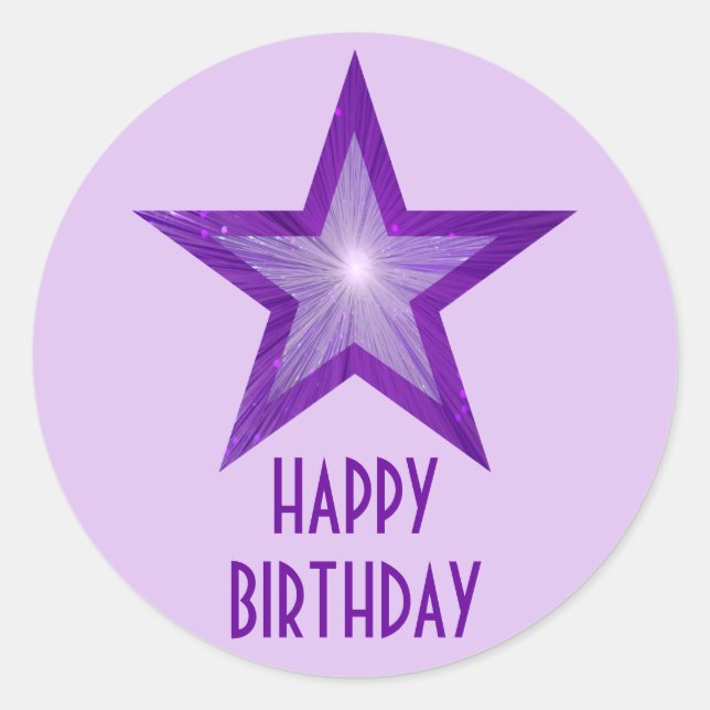 Purple Star 'Happy Birthday' round pale purple Classic Round Sticker (Front)